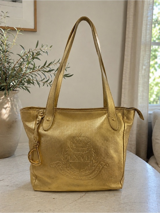 Lauren Ralph Lauren Handbags - Lauren Ralph Lauren Metallic Gold LXVII Crest Tote Bag LG Shopper Shoulder Purse